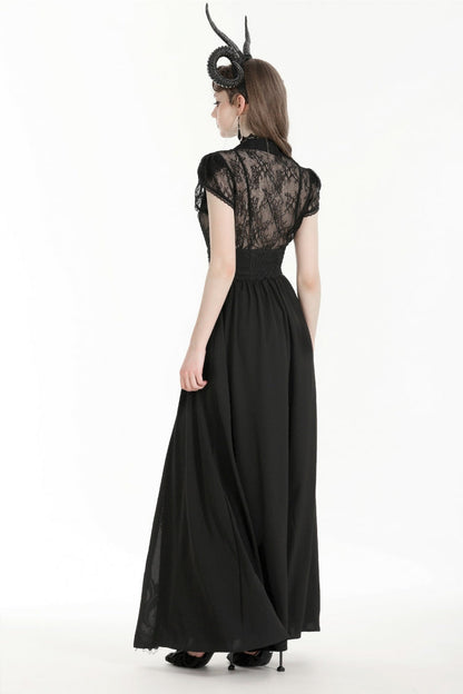 Black High Waisted Heart Embroidered Lace Women's Gothic Maxi Skirt