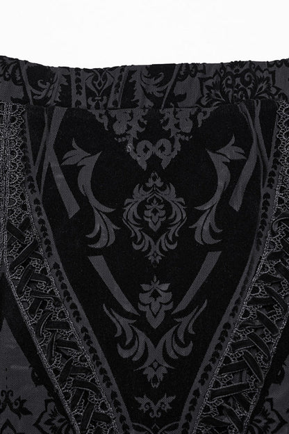 Black Embroidery Lace-Up Sheer Mesh Women's Gothic Skirt