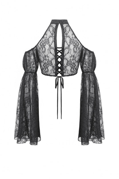 Black Off Shoulder Long Puff Sleeves Cut-Out Lace Women's Gothic Cape