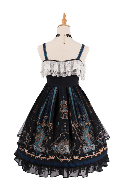 Black God's Salvation Square Collar Lace Ruffled Gothic Lolita JSK Dress
