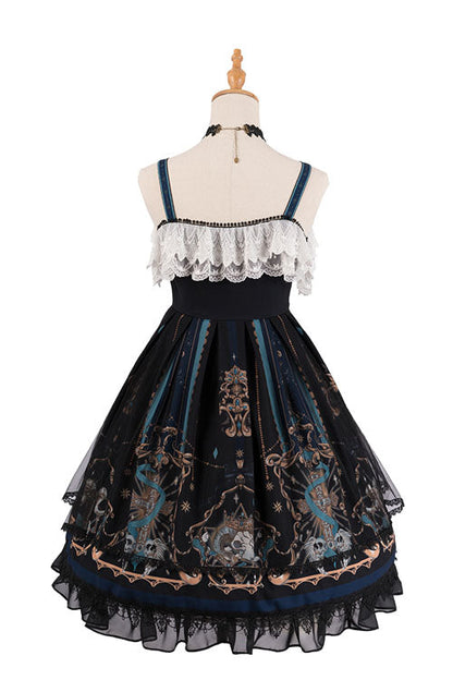 Black God's Salvation Square Collar Lace Ruffled Gothic Lolita JSK Dress