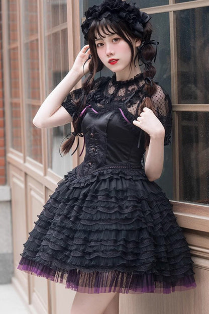 Black Midnight Ballet Rose Lace Sleeveless Gothic Lolita Jsk Dress