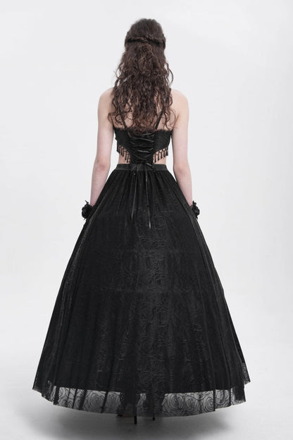 Black Jacquard Floral Embroidery Lace Ripped Women's Gothic Party Slip Dress