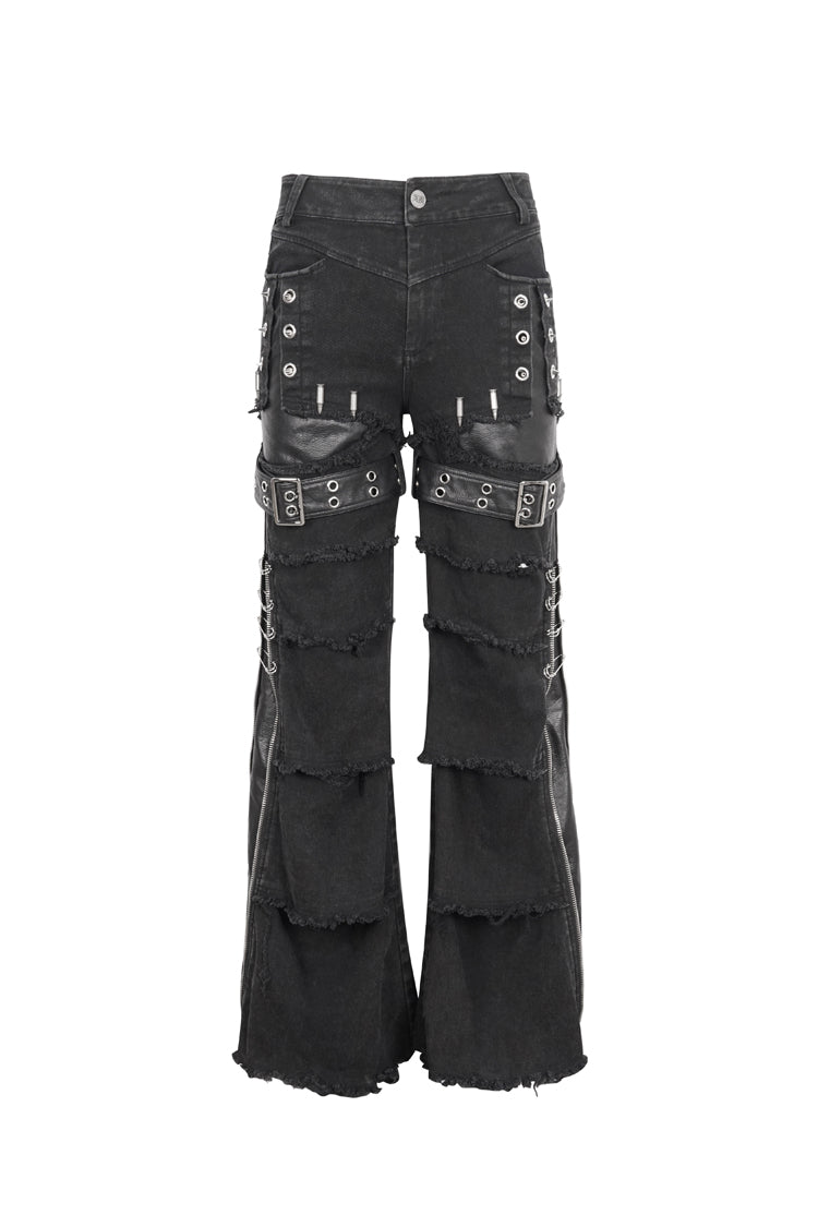 Black Faux Leather Splice Men's Punk Flared Pants