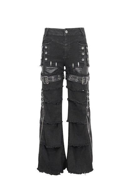 Black Faux Leather Splice Men's Punk Flared Pants