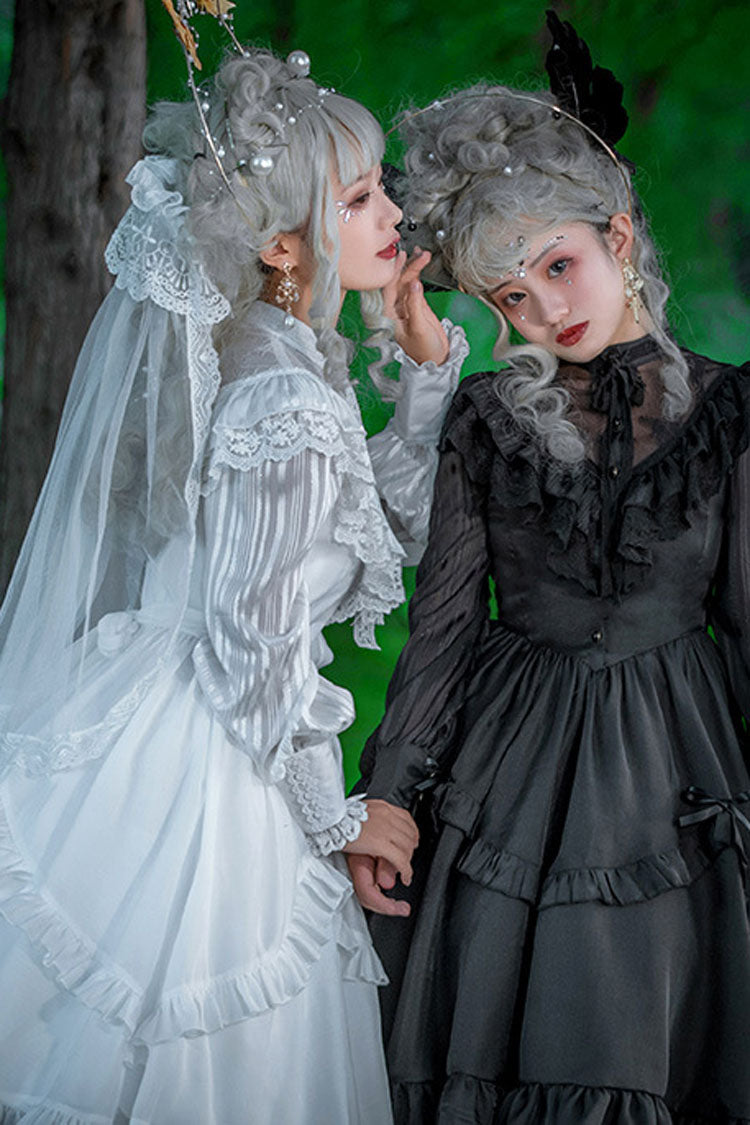 Black Hollow V Neck Long Sleeves Bowknot Hanayome Ruffled Gothic Lolita Dress