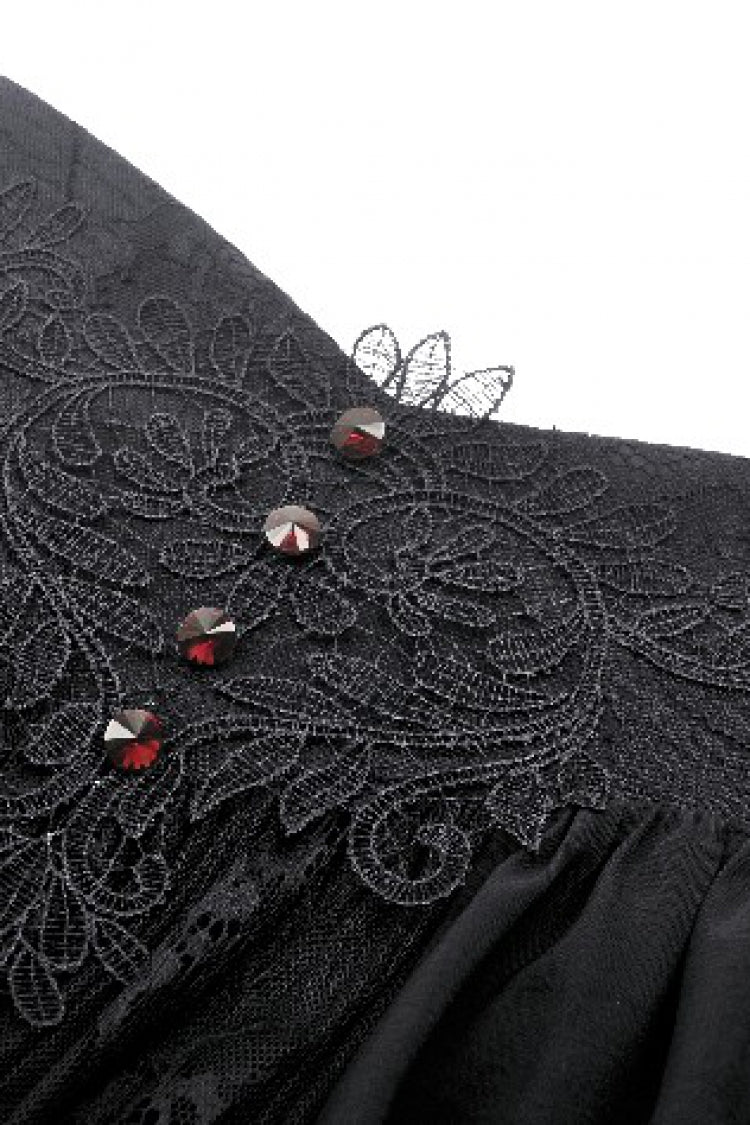 Black High Waisted Heart Embroidered Lace Women's Gothic Maxi Skirt