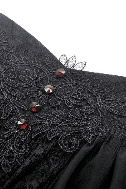 Black High Waisted Heart Embroidered Lace Women's Gothic Maxi Skirt