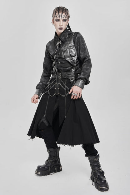 Black Buckle Chain Eyelet Men's Punk Skirt