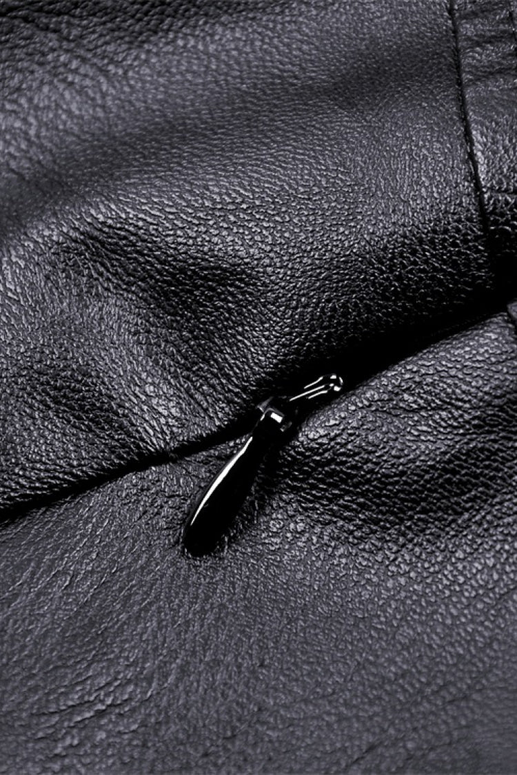 Black Faux Leather Metal Belt Buckled Pleated Women's Punk Mini Skirt