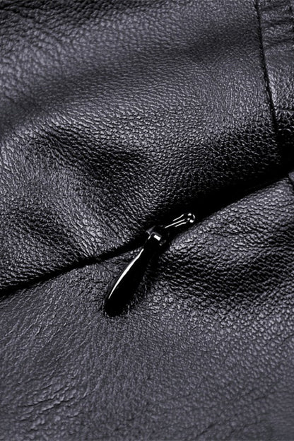 Black Faux Leather Metal Belt Buckled Pleated Women's Punk Mini Skirt