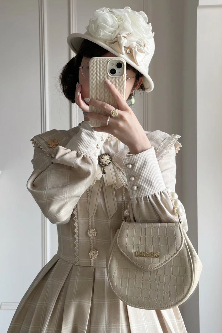 Apricot [Fontainebleau] Long Sleeves Plaid Print Bowknot Elegant Sweet Lolita Dress