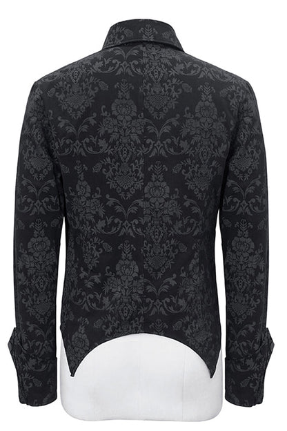 Black Folding Cuffs Palace Printed Zipper Mens Gothic Blouse