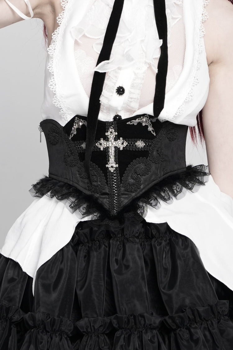 Black Lace Lace-Up Cross&Eyes Underbust Slim Women's Gothic Corset