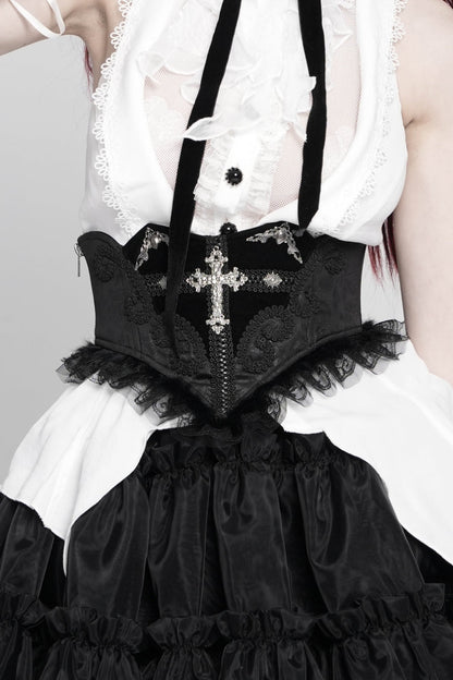Black Lace Lace-Up Cross&Eyes Underbust Slim Women's Gothic Corset