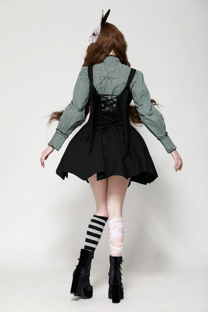 Black Lace-Up Buttons Back Bat Wings Women's Gothic Vest
