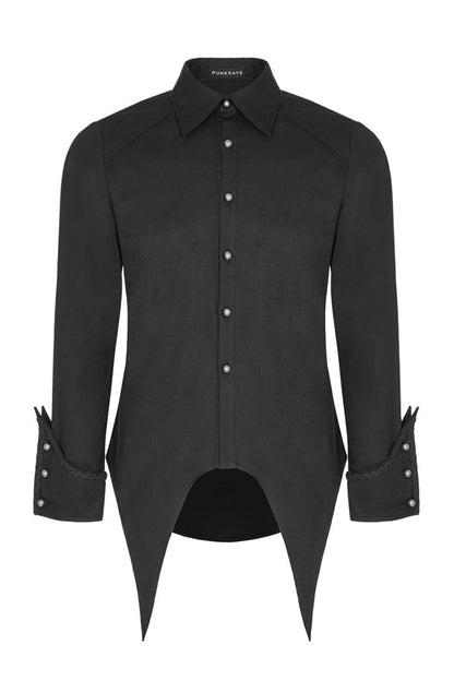 Black Long Sleeve Front Metal Pattern Buckle Sharp Corner Hem Men's Gothic Shirt