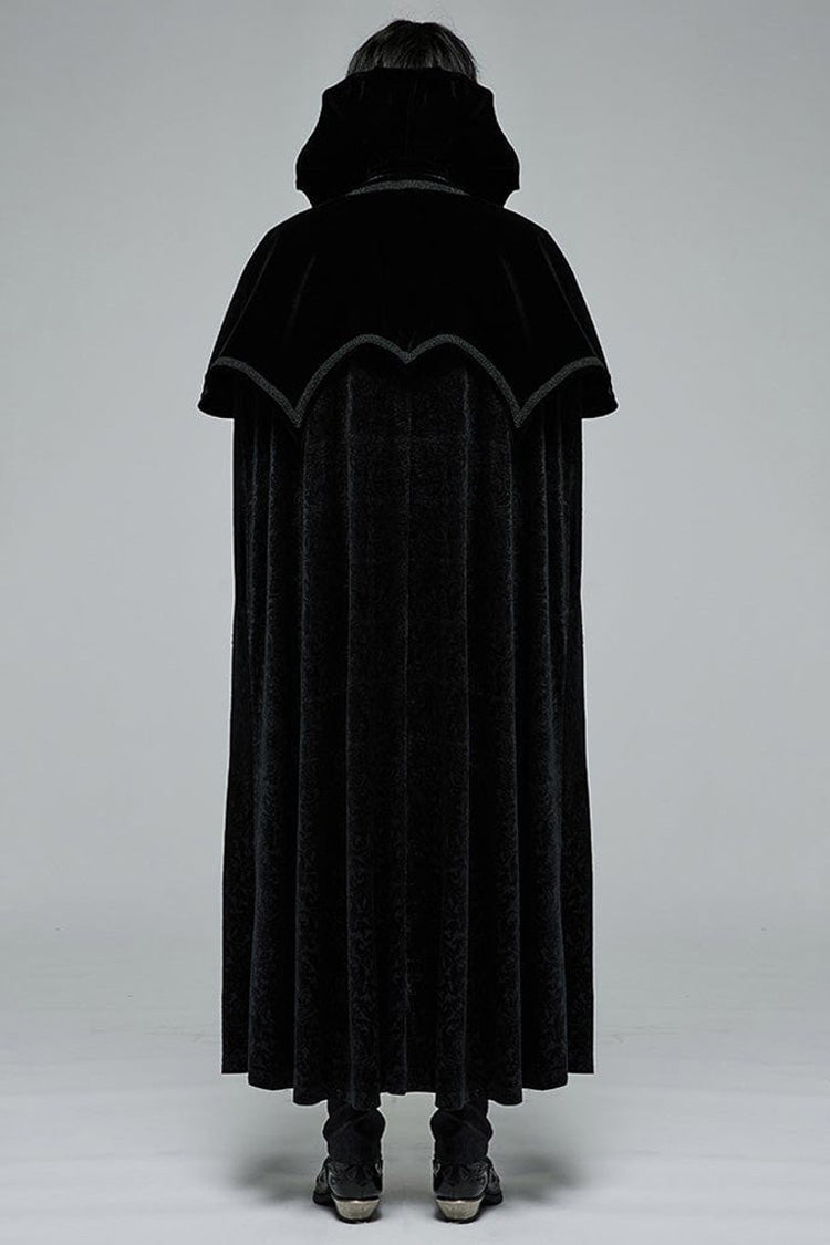 Black Gothic Short Pile Jacquard Fabric Adjustable Wire Collar Bat-Shaped Hem Imitation Ruby Necklace Men's Cloak