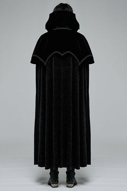 Black Gothic Short Pile Jacquard Fabric Adjustable Wire Collar Bat-Shaped Hem Imitation Ruby Necklace Men's Cloak