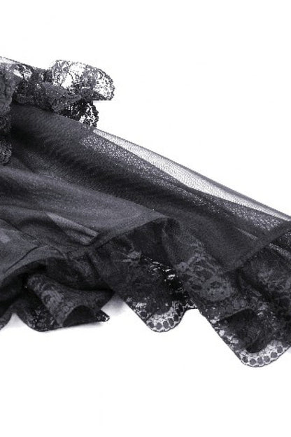 Black Off Shoulder Boat Neck Multi-Layered Long Trumpet Sleeves Lace Spliced Tulle Lace-Up Women's Gothic Fantasy Dress