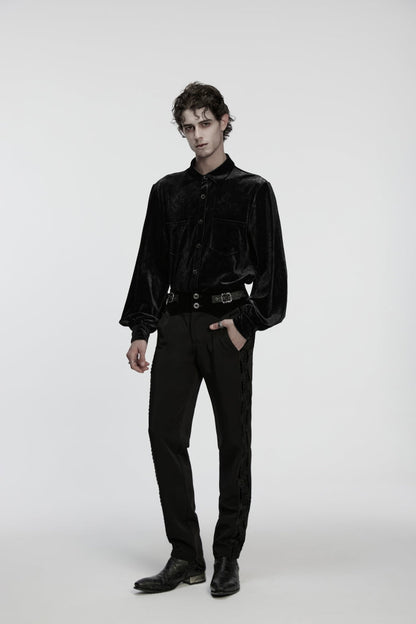 Black Embroidered Lace Buckled Men's Gothic Pants