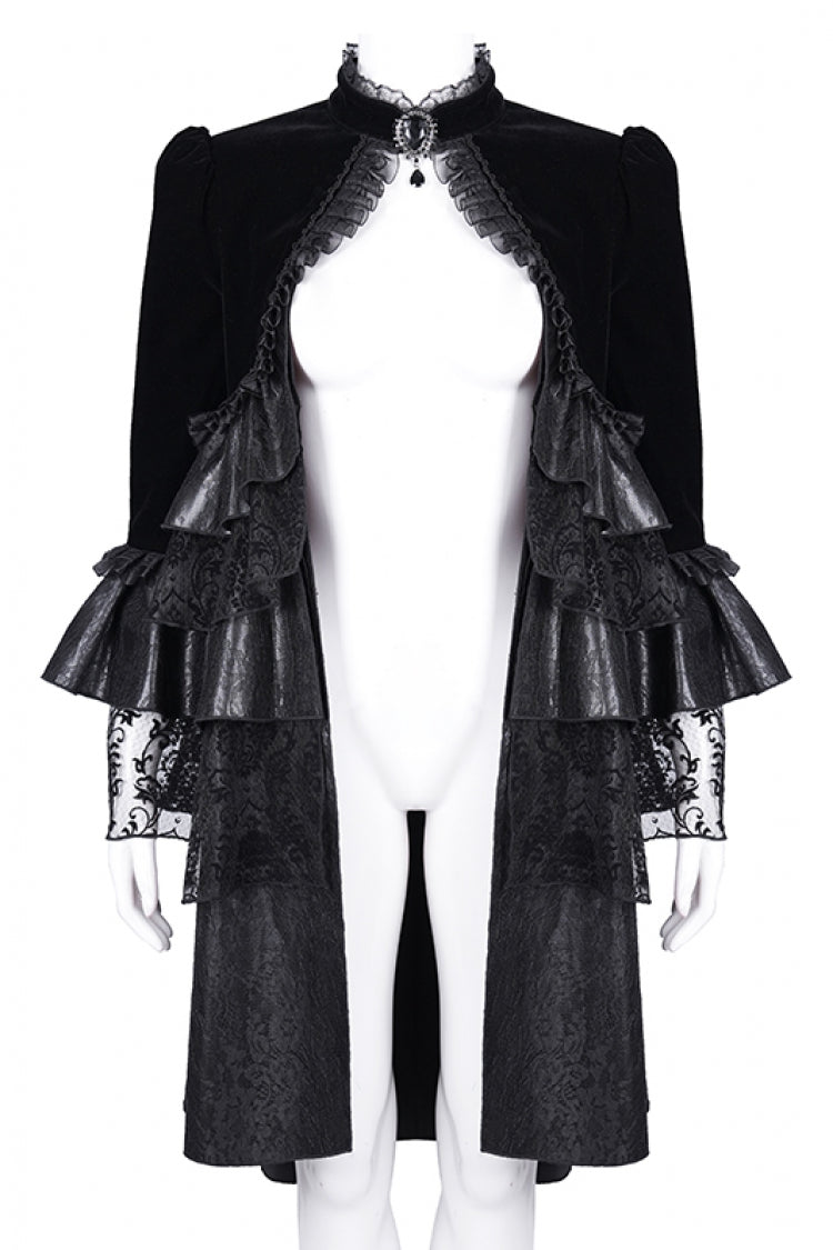 Black Long Sleeves Ruffle Lace Mesh Women's Gothic Jacket