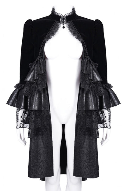 Black Long Sleeves Ruffle Lace Mesh Women's Gothic Jacket