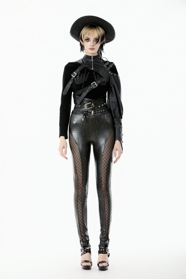 Black Cut-Out Asymmetric Buckled Zippered Women's Punk Cape