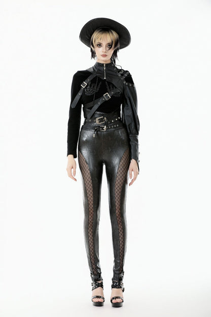 Black Cut-Out Asymmetric Buckled Zippered Women's Punk Cape