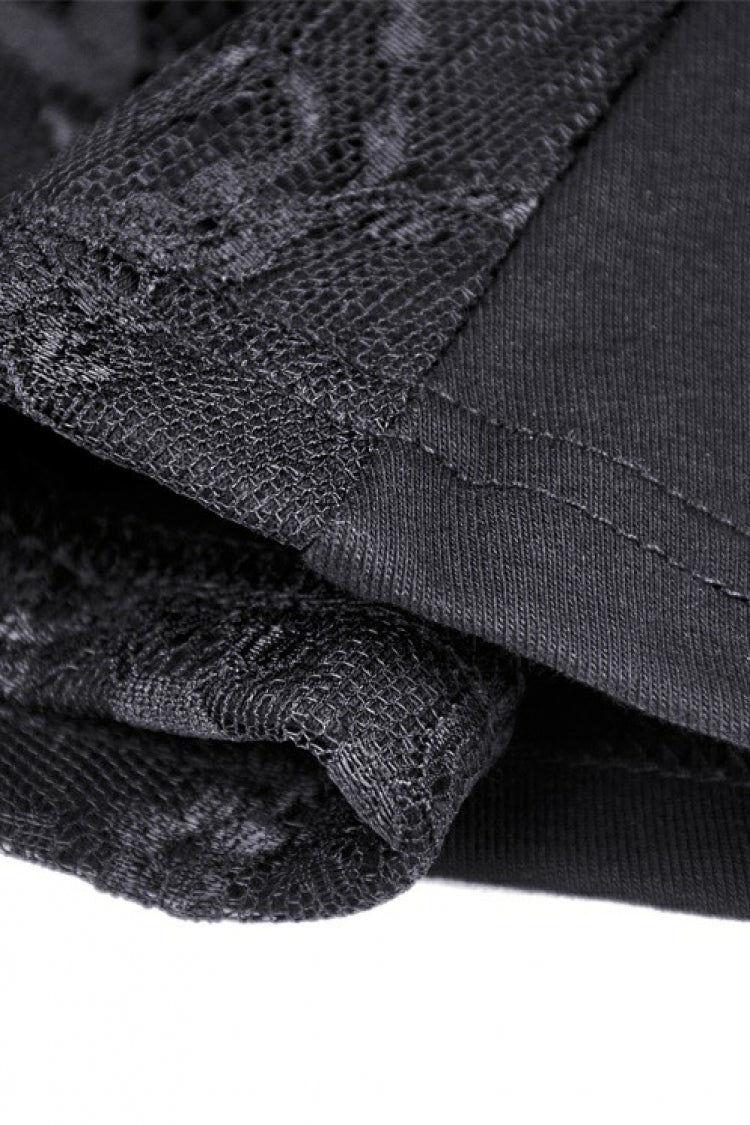 Black Plunging V Collar Short Sleeves Ruffled Lace Sexy Women's Gothic Crop Top