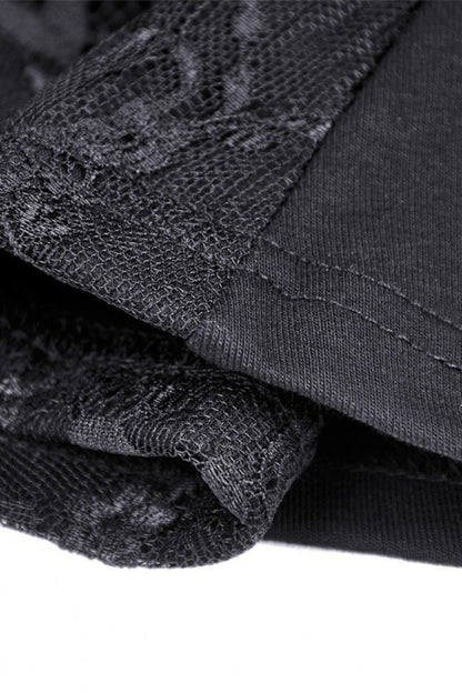 Black Plunging V Collar Short Sleeves Ruffled Lace Sexy Women's Gothic Crop Top