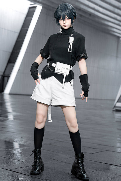 Black Functional Style Stand Collar Short Sleeves Ouji Fashion Prince Handsome Lolita Blouse