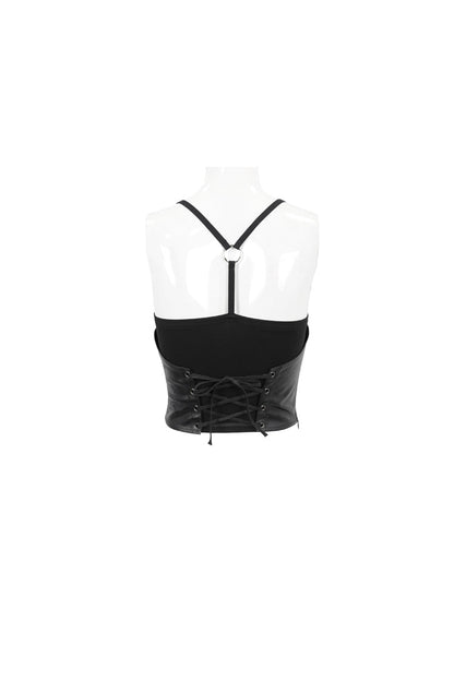 Black Knit Adjustable String Women's Punk Bandeau Camisole