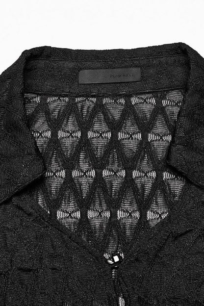 Black Diamond Pattern Round Collar Irregular Drawstring Women's Gothic Shirt