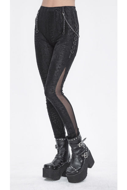 Black Jacquard Print Stitching Lace Women's Punk Pants