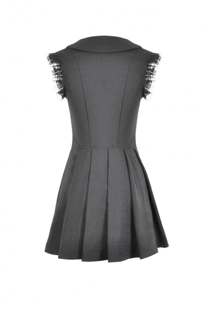 Black Peter Pan Collar Sleeveless Bowknot Pleated Women's Gothic Graduation Dress