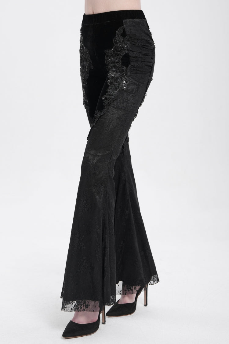 Black Floral Embroidery Stitching Lace Women's Gothic Pants