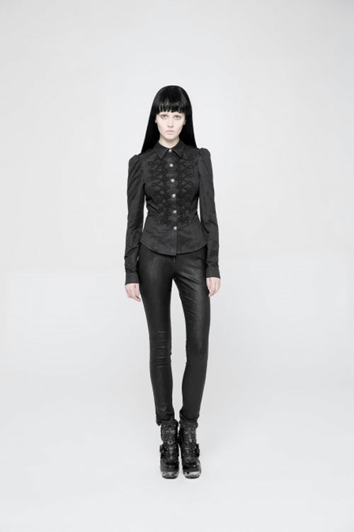 Black High Waist Flower Weaves The Ribbon Decoration Lace Up Gothic Jacquard Women's Pants