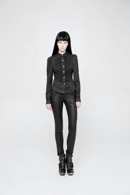 Black High Waist Flower Weaves The Ribbon Decoration Lace Up Gothic Jacquard Women's Pants