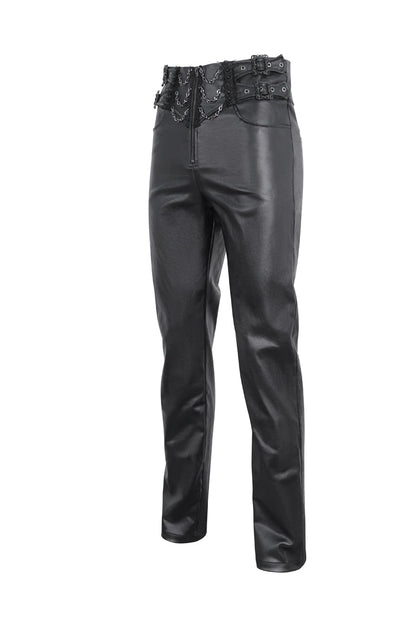Black High Waisted Embroidery Men's Gothic Pants
