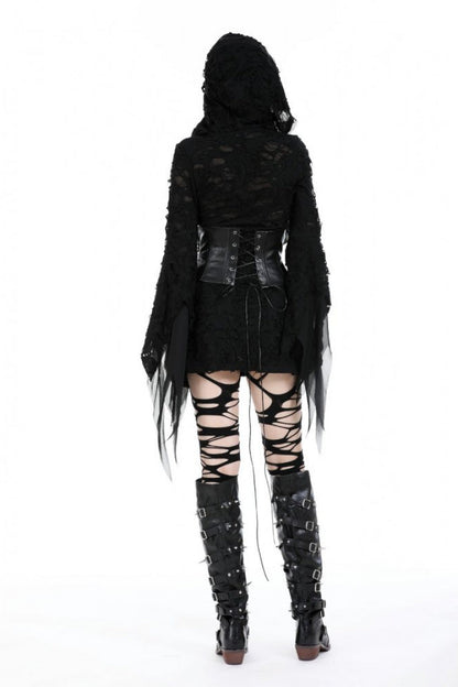 Black Lace-Up Studded Buckled Women's Punk PU Underbust Corset