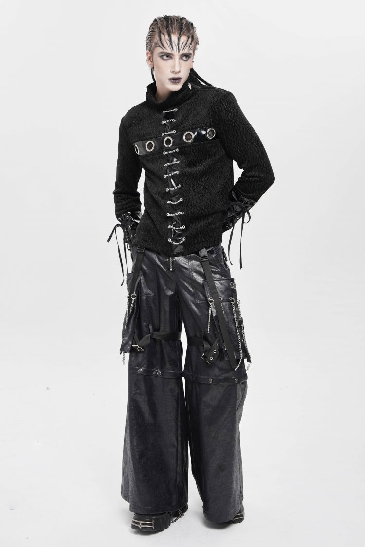 Black Big Pockets Straps Chain Men's Punk Pants