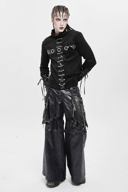 Black Big Pockets Straps Chain Men's Punk Pants