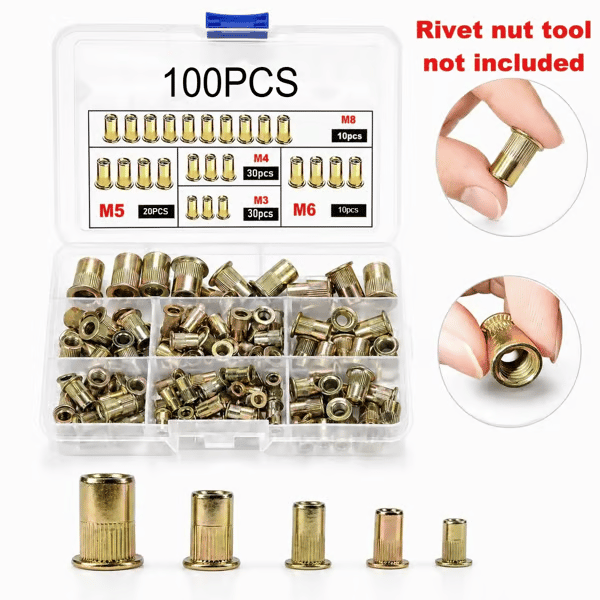 🏆LAST DAY SALE 49% OFF🛠️Head Rivet Nut Tool, M3 M4 M5 M6 M8 Rivnut Kit,Carbon Steel Rivnut Set