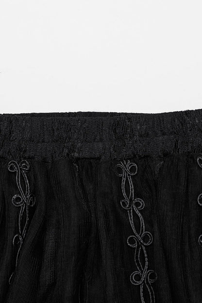 Black Floral Embroidery Mesh Women's Gothic Skirt