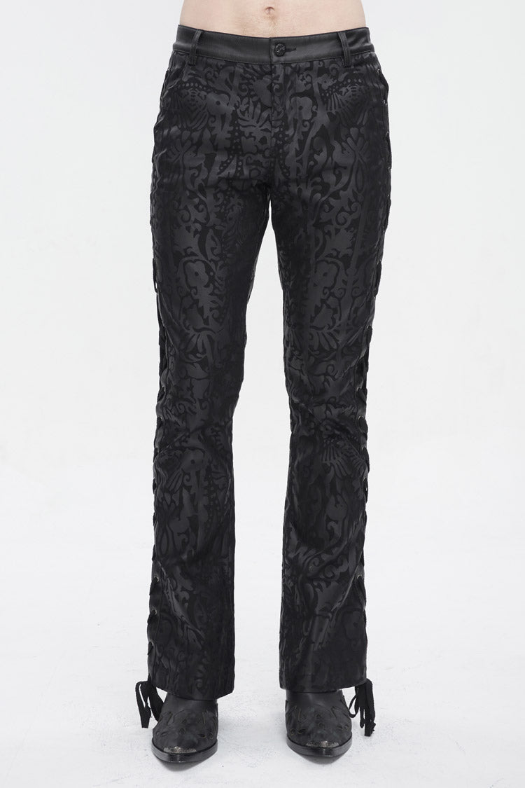 Black Lace Up Totem Printed Men's Punk Flared Pants