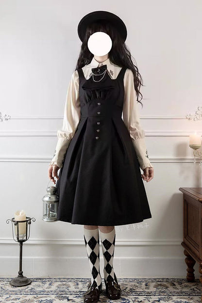 Black Night Raven Magic Metal buttons Gothic Lolita Dress