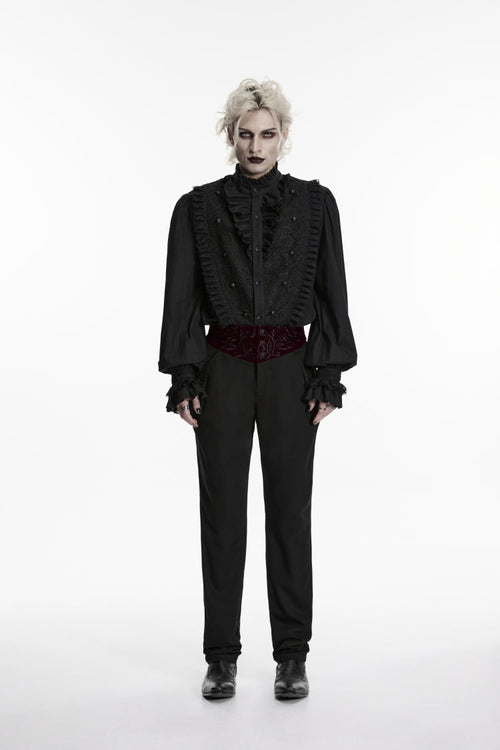 Black Embroidered Spliced Slim Men's Gothic Pants