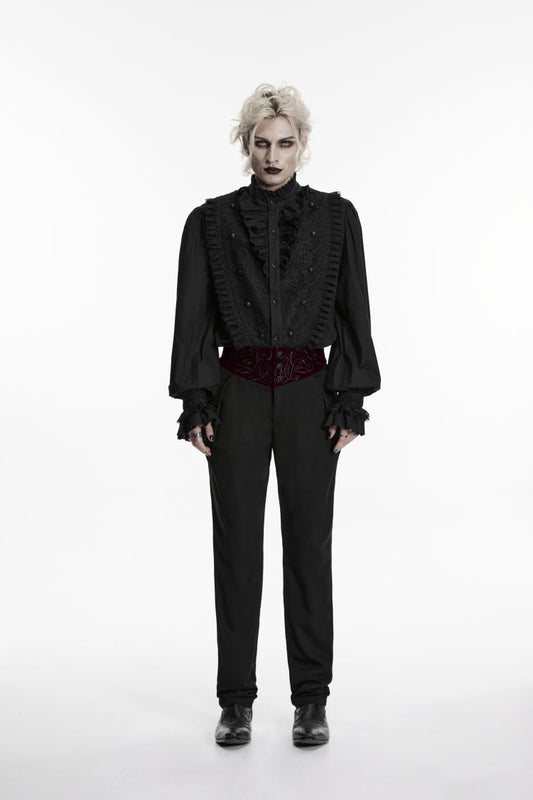 Black Embroidered Spliced Slim Men's Gothic Pants