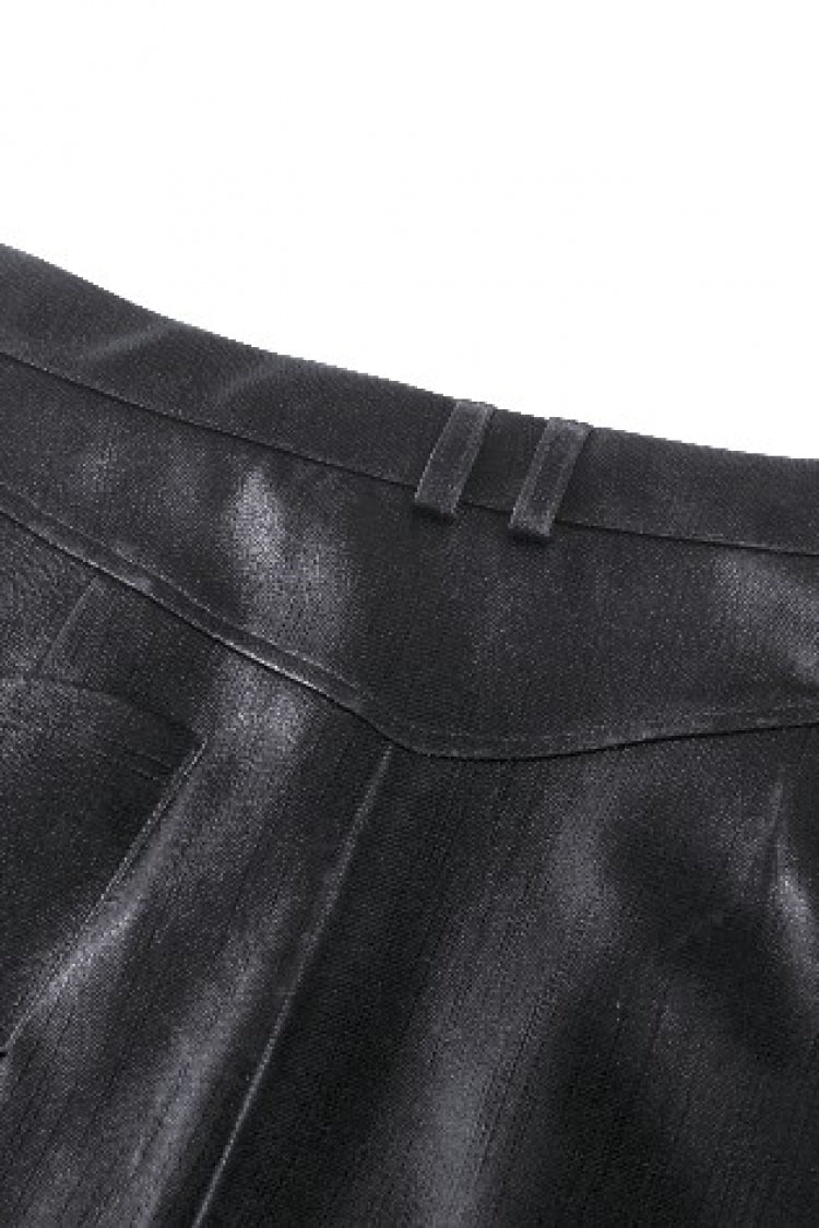 Black Leather Women's Punk Buckled Side Slit Irregular Hem Skirt